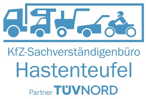 KfZ-Sachverständigenbüro Hastenteufel logo with vehicles and TÜV Nord partner badge